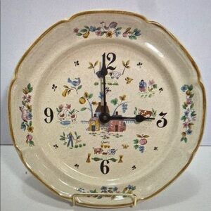 Vtg International China Heartland Stoneware Wall Plate Clock Farmhouse Works